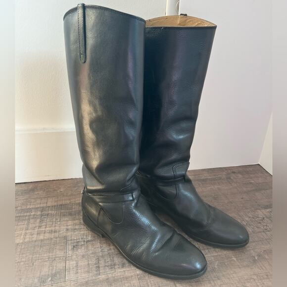 FRYE WOMENS LINDSAY PLATE TALL LEATHER RIDING BOOTS BLACK SIZE 8.5 - Picture 3 of 10